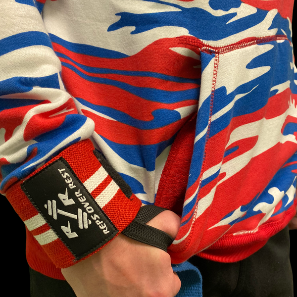 Red, White & Blue Camo Lifting Sweatshirt - Reps Over Rest