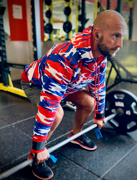Red, White & Blue Camo Lifting Sweatshirt - Reps Over Rest