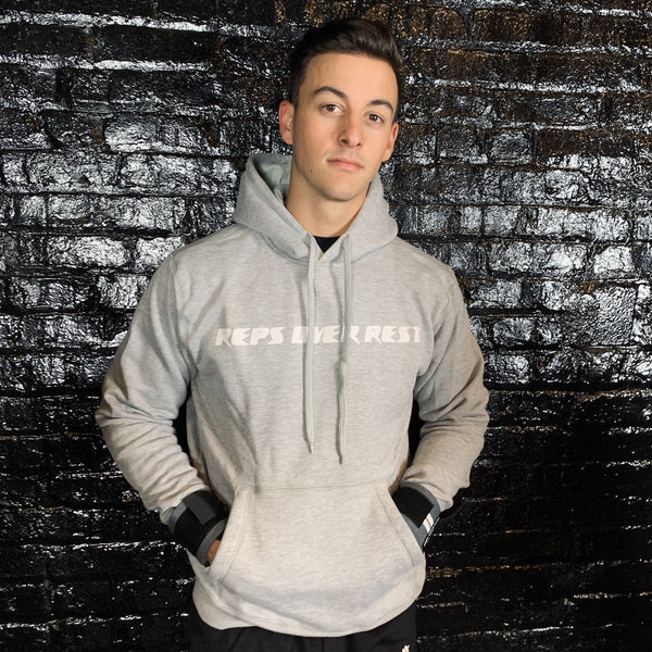 Solid Grey Lifting Sweatshirt - Reps Over Rest
